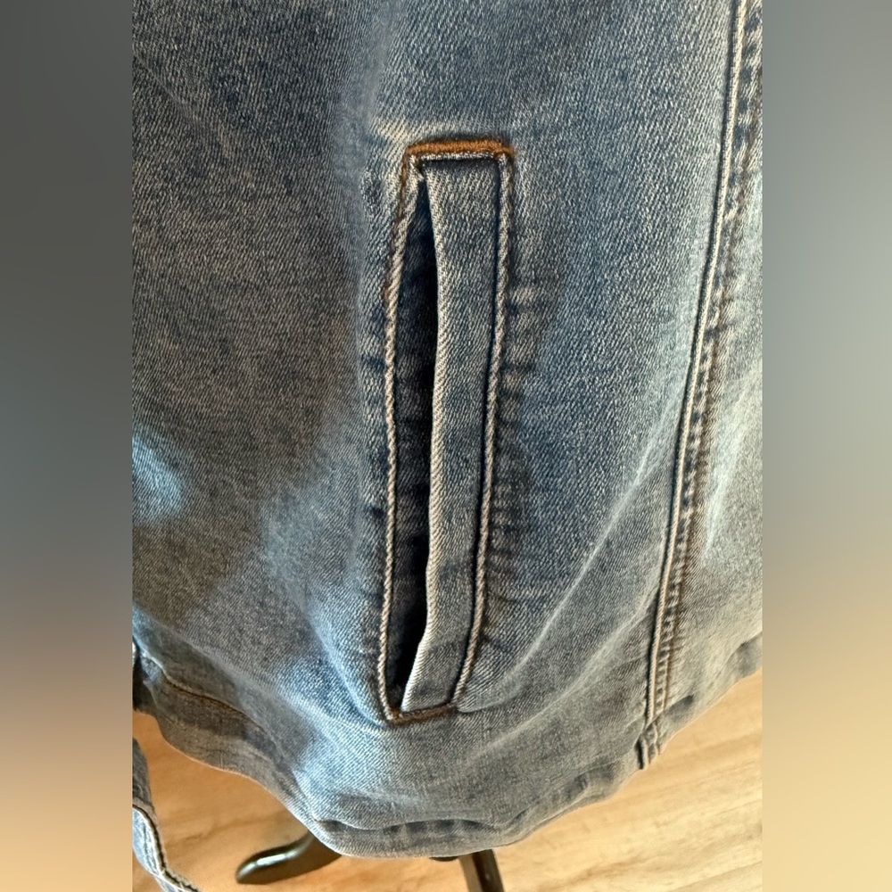 Maurices Medium Wash Button Up Belted Trench Denim Jacket - Picture 4 of 7